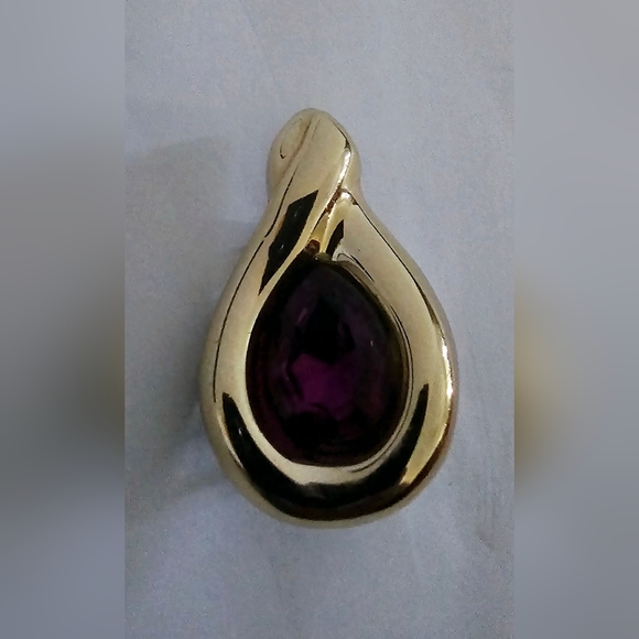 Purple and gold teardrop plastic brooch - Picture 6 of 8
